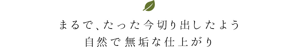 まるで、たった今切り出したよう 自然で無垢な仕上がり