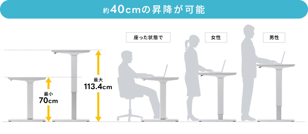 約40cmの昇降が可能