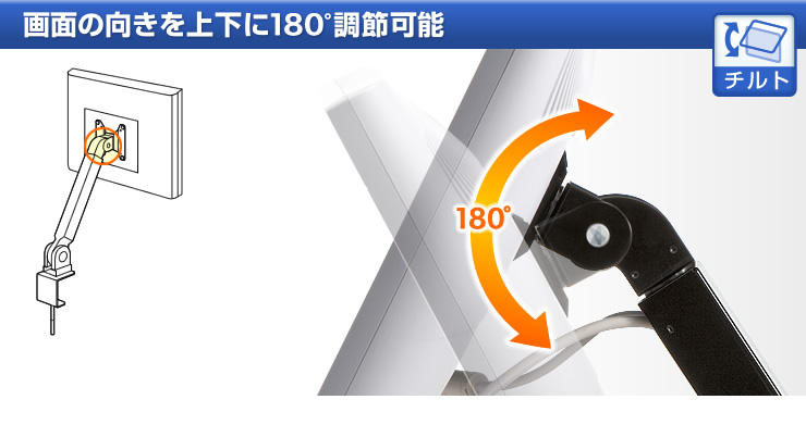 画面の向きを上下に180°調節可能