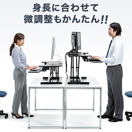 昇降式スダンディングデスク 高さ調節可能（型番：100-MR157BK） スタンディングデスク(高さ調整可能・ガス圧昇降・スタンド