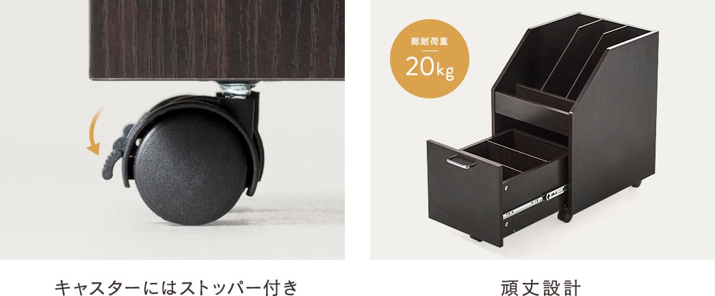 キャスターにはストッパー付き 頑丈設計