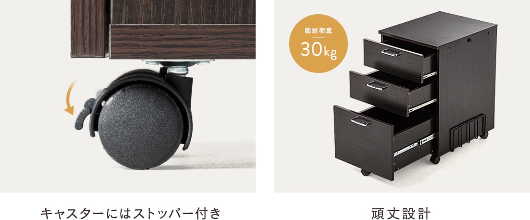 キャスターにはストッパー付き 頑丈設計