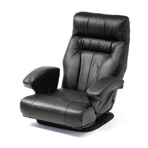 【アウトレット】座椅子 本革 ハイバック レバー式リクライニング 無段階調節 360°回転 コイルスプリング 肘掛 ヘッドレスト