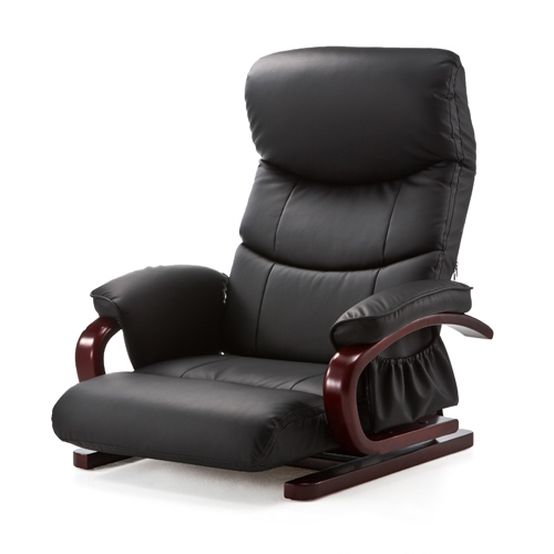 座椅子(リクライニング・360度回転・PUレザー・肘付き・小物収納