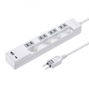 【アウトレット】USB充電機能付きタップ Type-C搭載(2P・4個口・2m)
