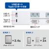 【アウトレット】USB充電機能付きタップ Type-C搭載(2P・4個口・2m)