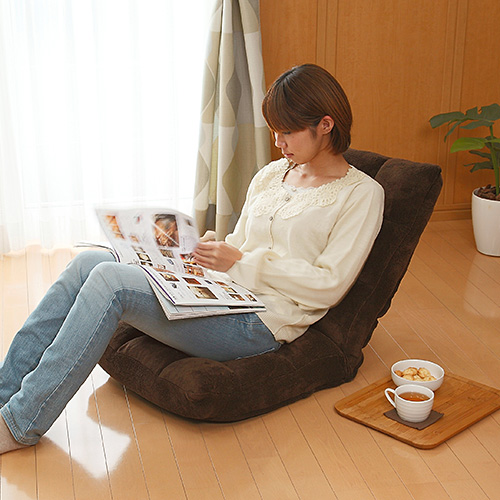 座椅子 42段階リクライニング マイクロファイバー生地 ブラウン 100