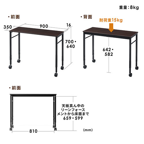 キャスター付きサブデスク(パソコンデスク・作業台・拡張デスク・幅