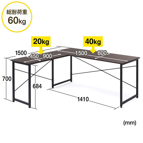 L字デスク(横幅150cm+90cm×奥行150cm・木製・コーナーデスク・ダークブラウン) YK-DESKH011BR 【パソコンデスク通販のデスク 市場】