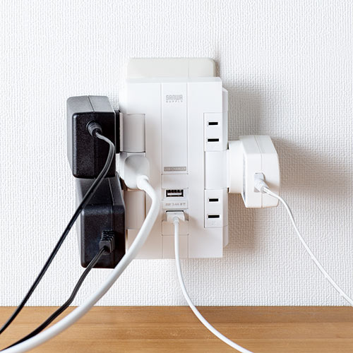 回転式 2ポートUSB給電機能付 6個口OAタップ 電源タップ 6個口 回転式 2P USB2ポート付 iPhone/iPad/スマホ