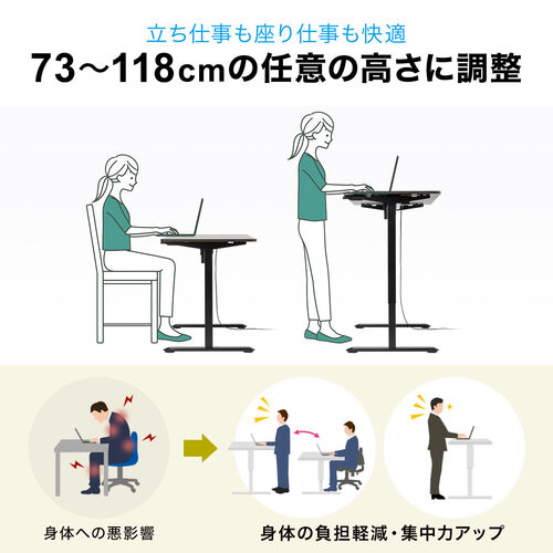 電動昇降デスク ブラック 120cm x 60cm x 73-118cm 新品 Amazon | FLEXISPOT 電動式スタンディングデスク(幅120×奥行60