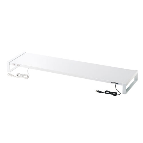 【アウトレット】机上ラック・モニター台(横幅100cm・奥行25.7cm・高さ8.9cm・USBポート付・電源タップ付・耐荷重15kg)