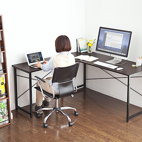 ◇お得なセット商品◇L字デスク(YK-DESKH011BR)&チェア(YK-SNCM005)セット YK-DESKH011SET 【パソコンデスク通販の デスク市場】