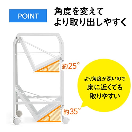 ファイルワゴン(2段・A4対応・キャスター付・斜め棚・カバン置き) YK