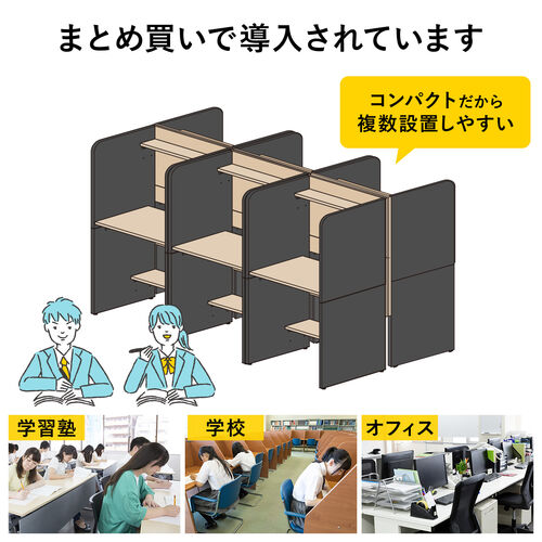 パネルデスク 簡易集中ブース キャレルデスク オフィス 棚板付き 机 個別ブース 個室 集中デスク ブースデスク 学習 塾 Web会議用デスク 自習室  図書館 幅81cm YK-DESKF040MN 【パソコンデスク通販のデスク市場】