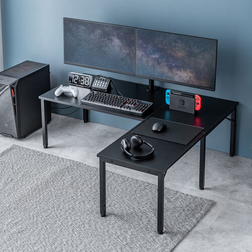 [未開封品] L字型ワーキングデスク ブラック L字デスク L字型ローデスク パソコンデスク 木製 座デスク