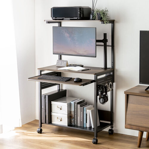 パソコンラック パソコンデスク [幅75] キーボードスライダー 木目調