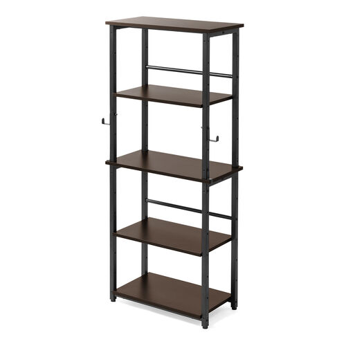 シンプルな黒のデスク オープンシェルフ付き シェルフデスク(サイドデスク付きデスク・棚付きデスク・ダブル