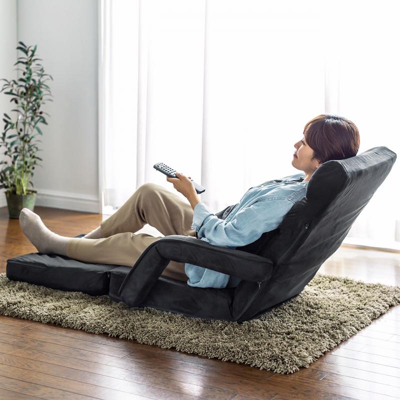 クッション付きリクライニングチェア グレー*2 リクライニング チェア 2種類選択 クッション 折りたたみチェア