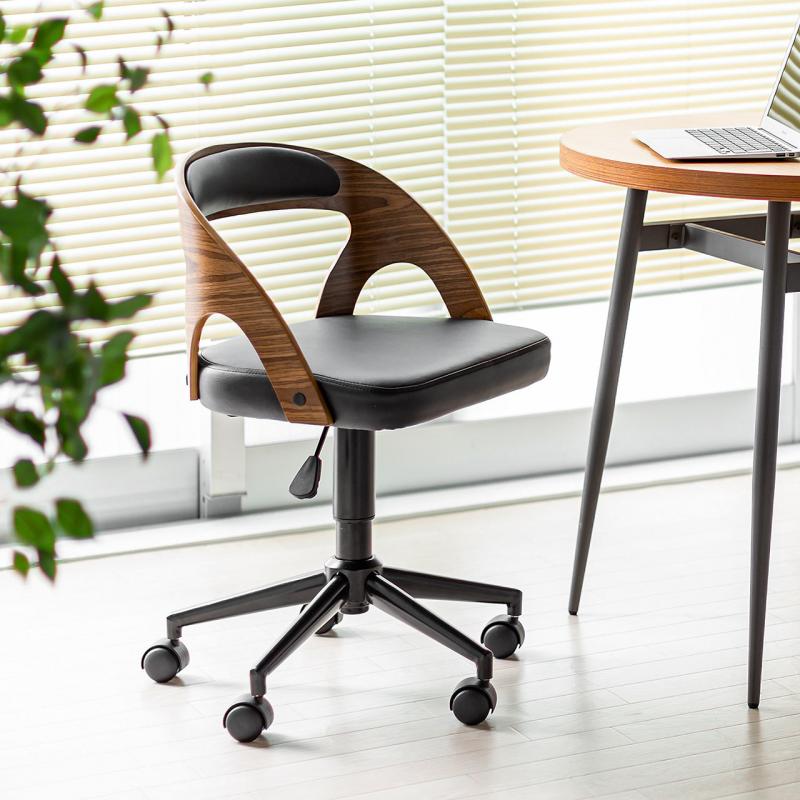 最新品定番64D3 ウォールナット材オフィスチェア 回転式 昇降式 事務椅子 おしゃれ(検 展示品アウトレット展示処分品 革張り