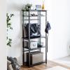 【アウトレット】シェルフ 収納棚 オープンラック シェルフラック 上下分割 シンプルデスク フック付き 幅60cm 奥行き30cm ブラック