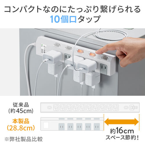 電源タップ マグネット付 10個口 個別スイッチ付 一括集中