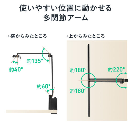 デスクライト LED クランプ式 暖色 コンセント 900ルーメン 無段階調光 3関節 YK-LED060 【パソコンデスク通販のデスク市場】