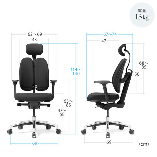 体圧分散チェア ダブルバックチェア シンクロロッキング 変則2Dアームレスト上下調節可能ヘッドレスト モールドウレタン 耐荷重120kg