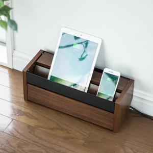 ◆廃止特価（在庫限り）◆目隠しボックス　ケーブルボックス(タップ収納ボックス・スマホスタンド機能・充電ステーション・木目柄・ダークブラウン)