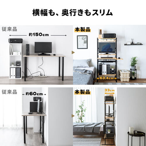 楽天市場】パソコンデスク デスク 収納 ラック付き 引き出し