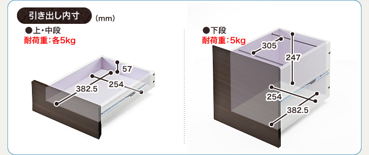 仕様 引き出し内寸 耐荷重5kg